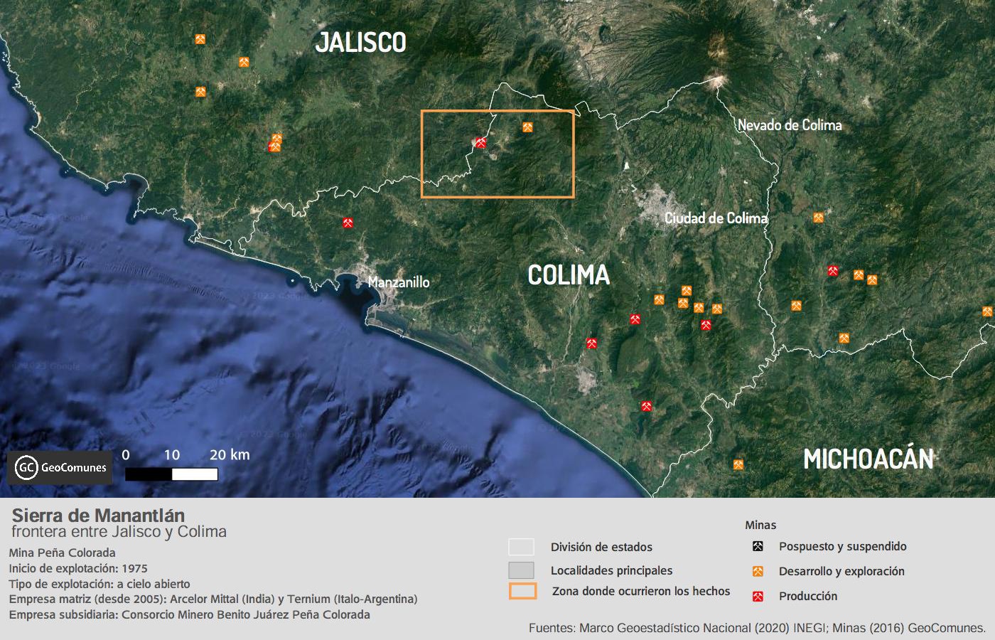 Región en donde se ubica la Sierra de Manantlán. Mapa elaborado por GeoComunes